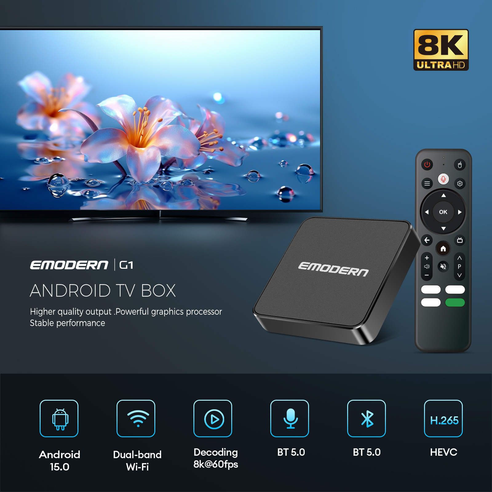 G1 Network Set-Top Box Factory Wholesale Dual-Band 5g Wifi High-Definition 4K Android15 Foreign Trade Tv Set-Top Box