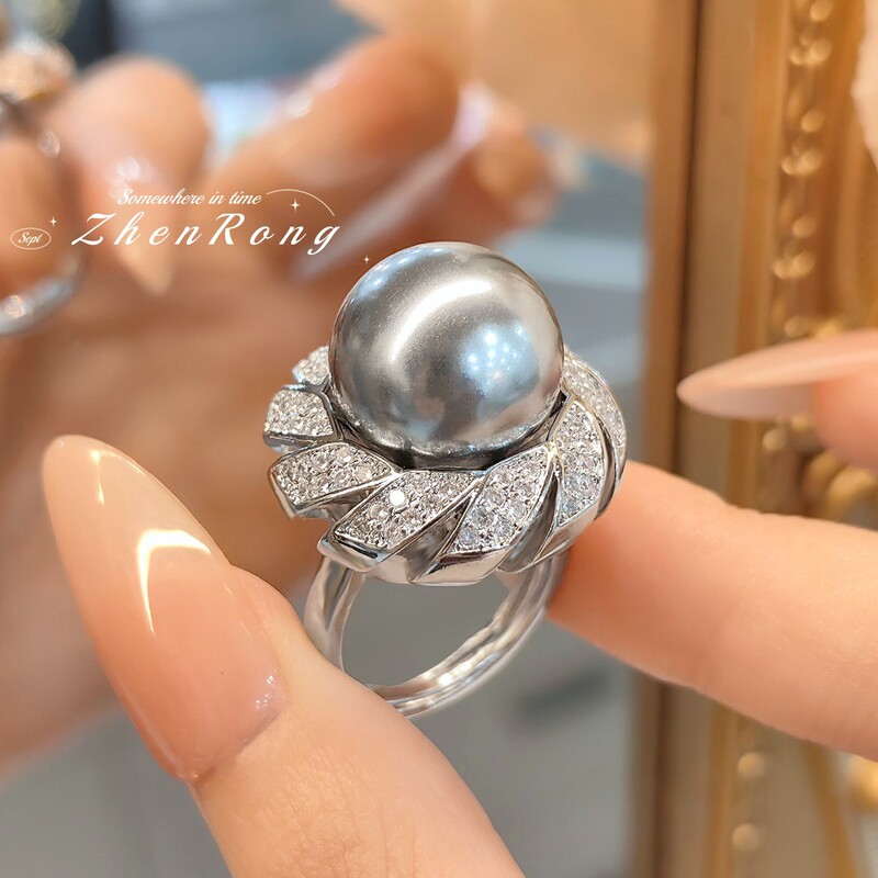 vintage Middle and Ancient Style High-grade Pearl Ring Light Luxury Vintage Elegant All-match Imitation Tahiti Pearl Ring for Women vintage Middle and Ancient Style High-grade Pearl Ring Light Luxury Vintage Elegant All-match Imitation Tahiti Pearl Ring for Women
