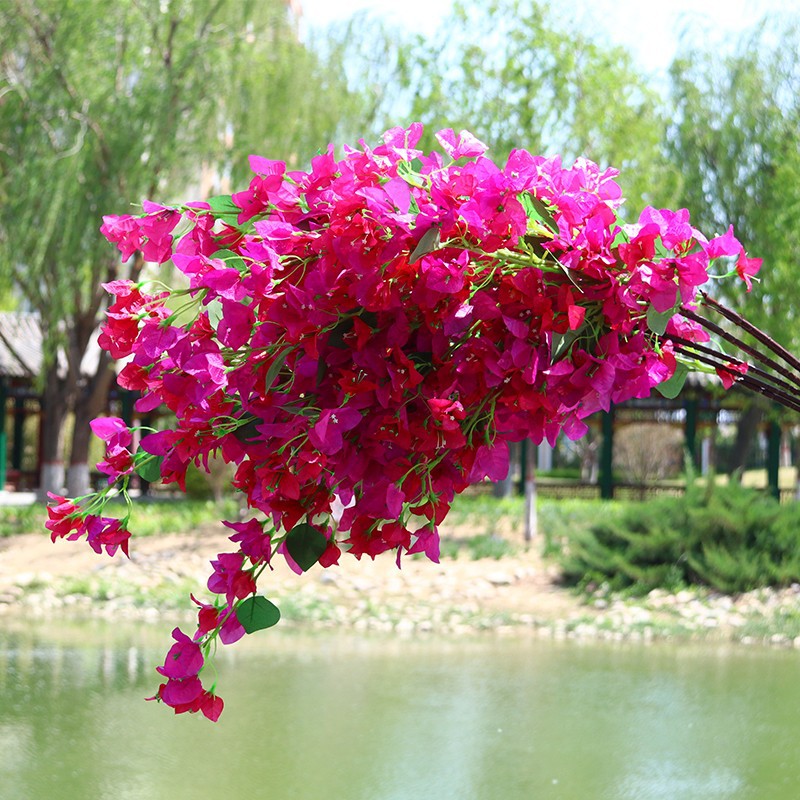 Simulated Bougainvillea Wedding Cherry Blossom Tree Plum Blossom Peach Blossom Branch Plastic Flower Decorative Flower Chiffon Flower Living Room Floor Standing Artificial Flower Strips