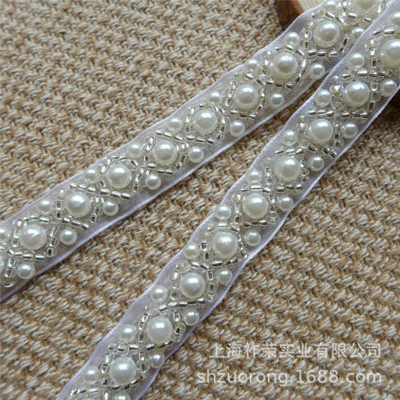 工廠加工毛線繡花花邊 絲帶緞帶繡條碼 手工刺繡 繩帶盤花絨繡011