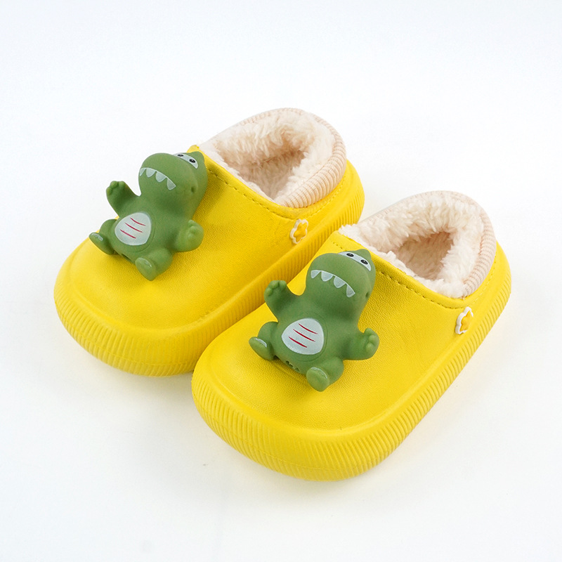 Dinosauro patrón de zapatos de algodón para niños zapatillas de algodón cálidas bolsas de terciopelo tacones impermeables antideslizantes zapatos de algodón para interiores