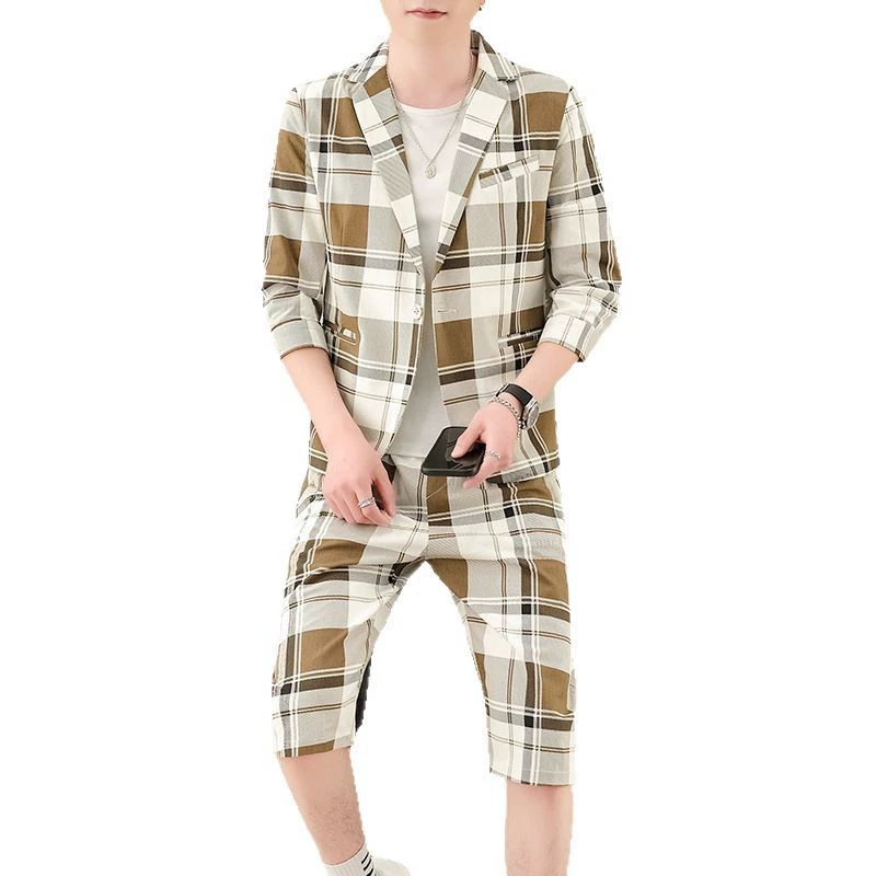 Men's summer set, trend classic suit jacket for leisure, trousers, 2 piece set