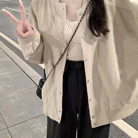 外套女春秋款2025年新款百搭小个子灯芯绒拼接美式复古棒球服夹克