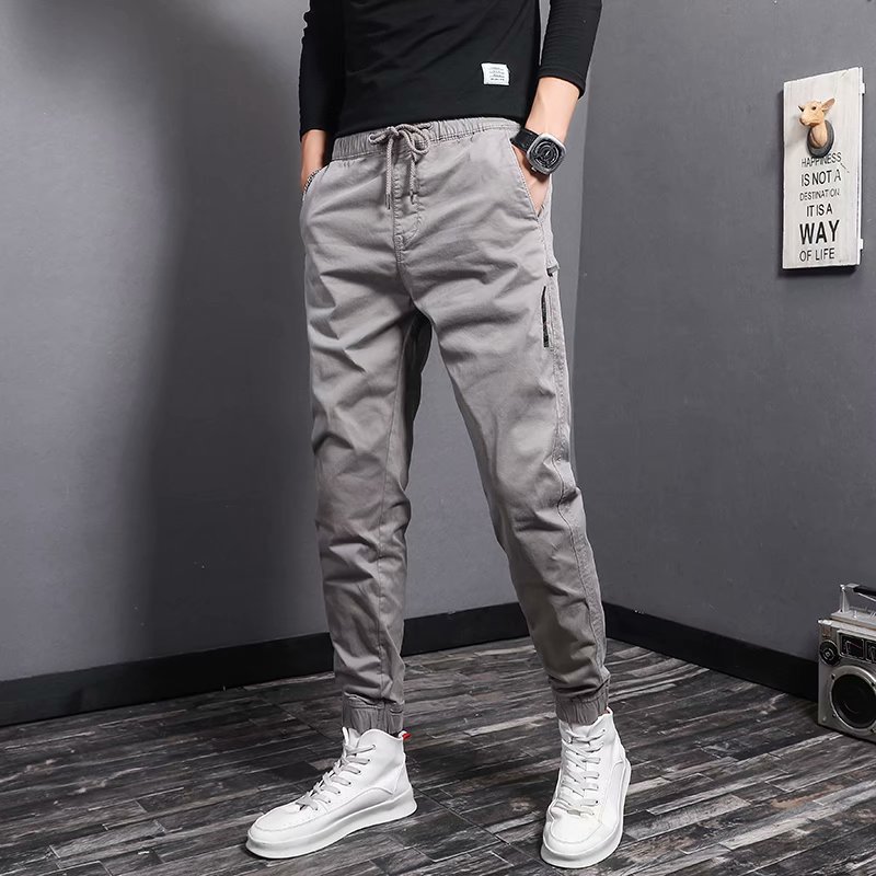 Summer New Solid Color Casual Pants Men's Slim-fit Skinny Pants Fashionable Brand Cotton Pants Men's Pants with Loose Band Crock Pants