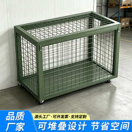 定制军绿色可移动网箱重型仓储应急物资箱铁笼框带轮托盘仓储网笼