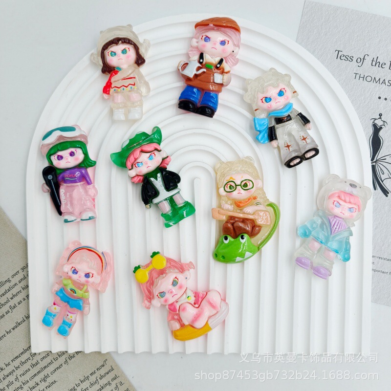 Large Luminous Dora Girl DIY Cream Glue Mobile Phone Case Keychain Jewelry Refrigerator Magnet Hairpin Resin Accessories