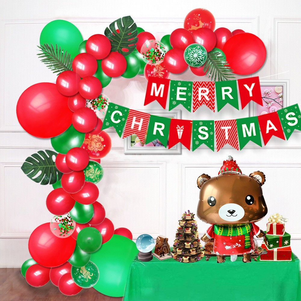 Navidad oso rojo verde tire bandera globo cadena