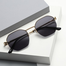 新款椭圆形半框太阳镜 欧美休闲旅游男女佩戴墨镜 跨境海洋片眼镜