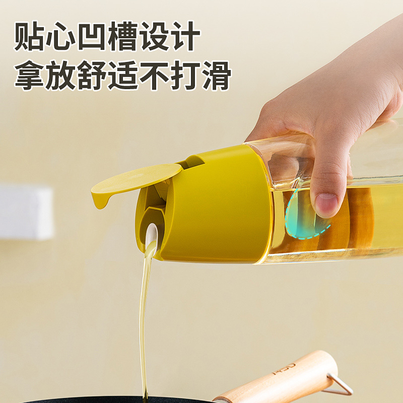 Automatic Glass-Top Oil Dispenser, Gravity-Powered Oil Bottle, Household Kitchen Oil Can with Flip Lid, Large-Size Soy Sauce, Vinegar, and Seasoning Bottle