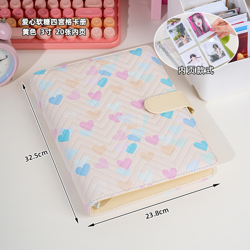 Nuevo libro de tarjetas de pu de cuero de amor 4 palacios libro de almacenamiento de tarjetas pequeñas estrella a4 álbum de crecimiento álbum conmemorativo de gran capacidad