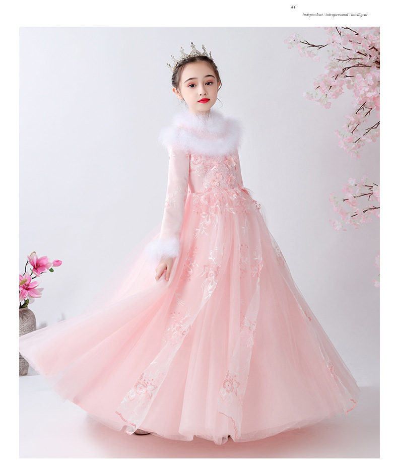 儿童晚礼服公主裙女童蓬蓬纱婚礼加绒秋季花童小女孩走秀演出服-阿里巴巴