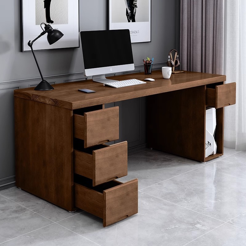 Nordic Pure Solid Wood Computer Desk E-Sports Table Home Double Student Desk with Drawer Workbench Long Desk