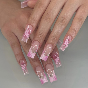 Cross-border foreign trade water pipe A 5D three-dimensional French flower pile drill wear A 24 fake nails wholesale