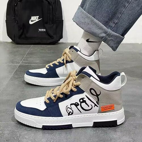 Men's shoes  spring new breathable high-top shoes men's trendy versatile white shoes sports and leisure sneakers for men