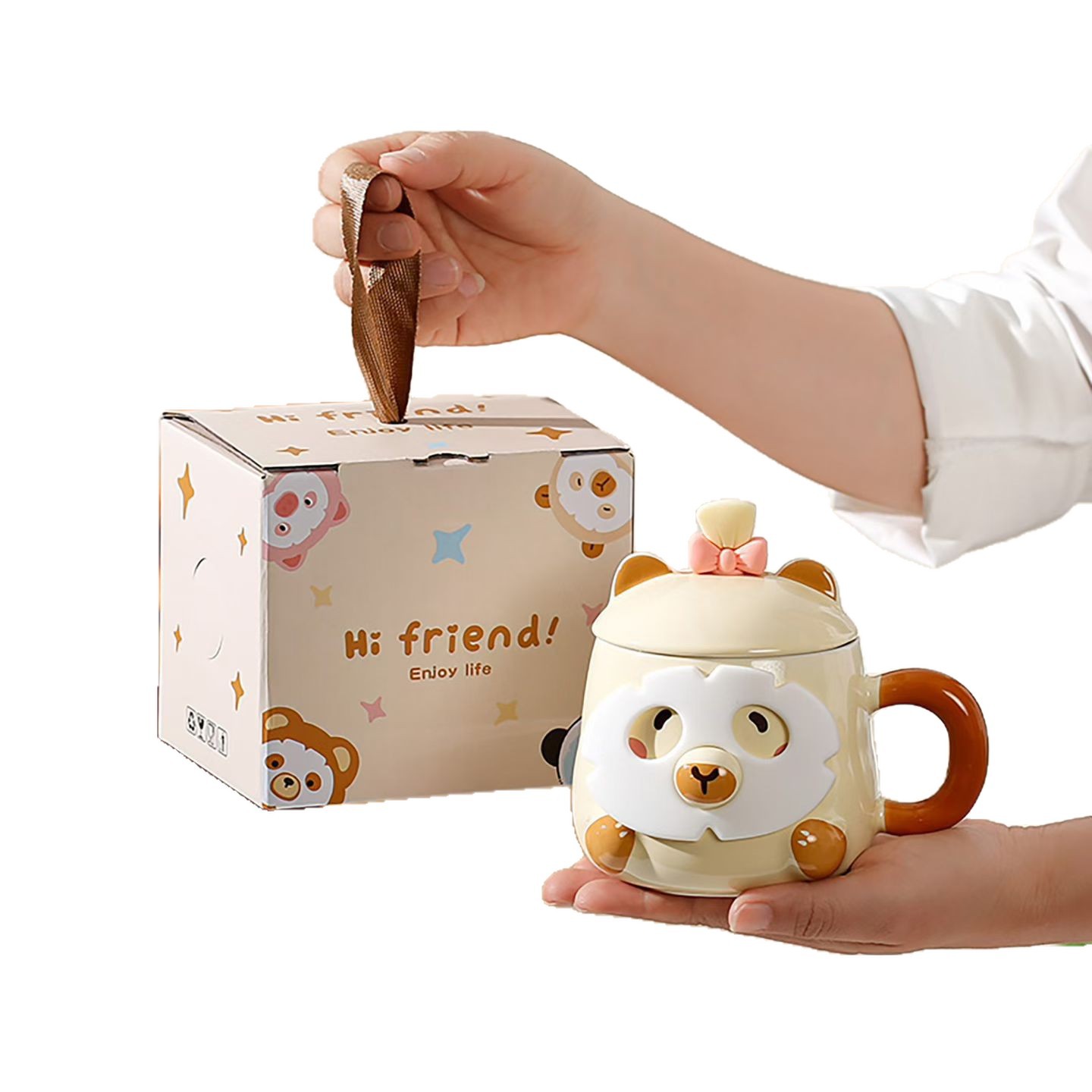 Personalidad creativa máscara de dibujos animados taza de cápsula encantadora con tapa de cerámica taza de café de alto valor de cara acompañante taza de regalo