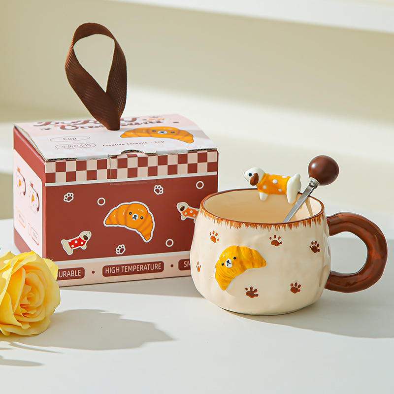 Tazas de cerámica para cachorros, copas de agua, tazas pintadas a mano, tazas de café de oficina en el hogar, regalos de cumpleaños para chicas