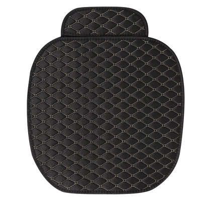 Four Seasons Small Diamond-Shaped Linen Car Seat Cushion with Backrest, Front Row Bottom Cushion, Rear Row Long Cushion, Bundle-Free, Three-Piece Set for the Whole Car (Seat cushion, seat cover) - xiaoling-hemp-black-gold-line-single-square-pad