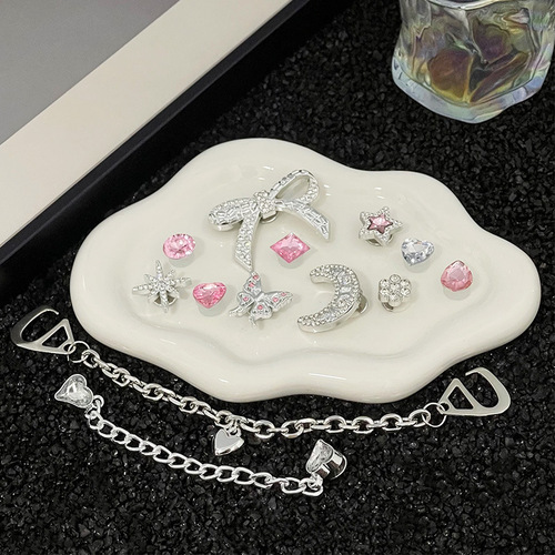 Cross-border Crocs Shoe Accessories Shoe Flower Moon Girl Heart Sparkling Diamond DIY Shoe Decoration Bow Detachable Chain Shoe Buckle