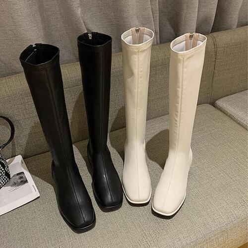 Women's tall boots, long boots for spring and autumn, knee-high white boots, sleek mid-calf boots, and riding-style boots
