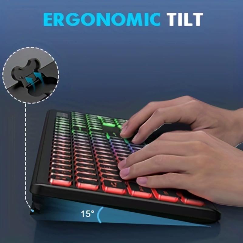 Backlight 2.4G wireless keyboard mouse combination can charging RGB full -size ergonomic tilt key