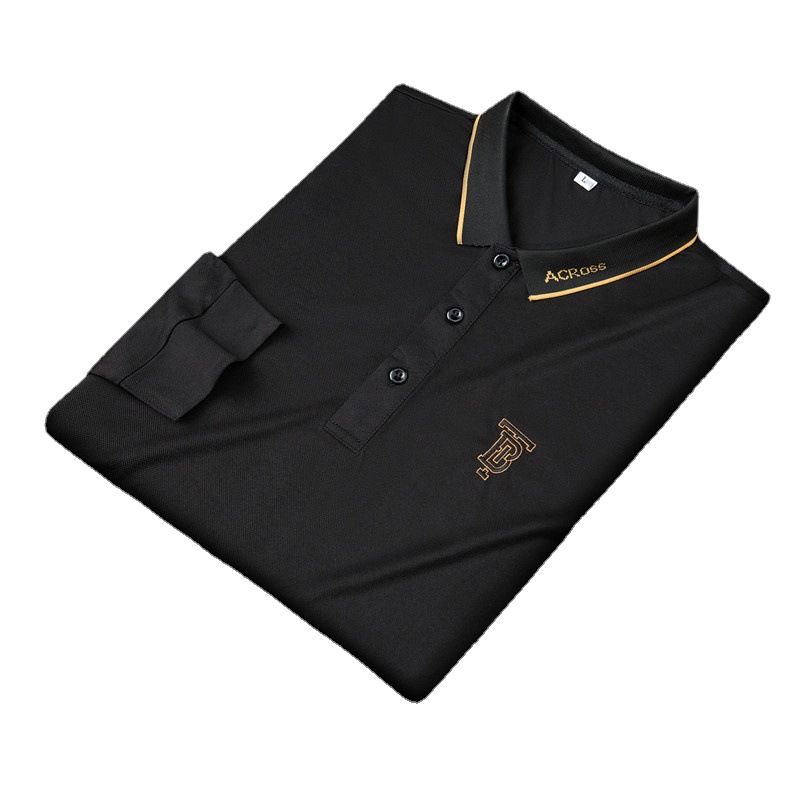 T-shirt à manches longues pour homme, automne, revers brodé, grande taille, polo, homme, affaires, décontracté, couleur unie, hauts_voghion.com