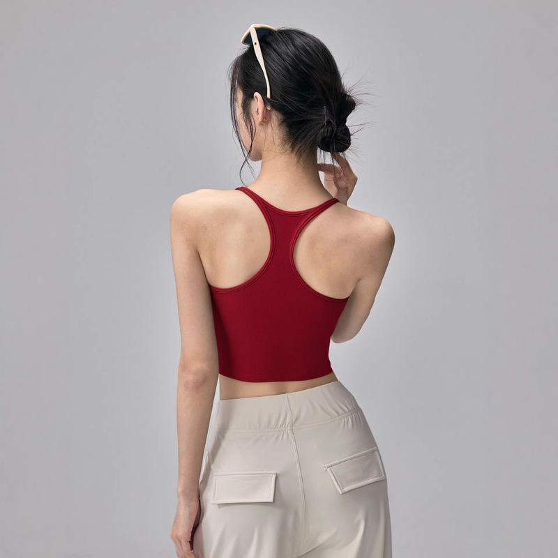 Women's Halter Neck Tank Top with Built-In Bra and Chest Pads, Suitable for Sports and Yoga, with Open Back Design