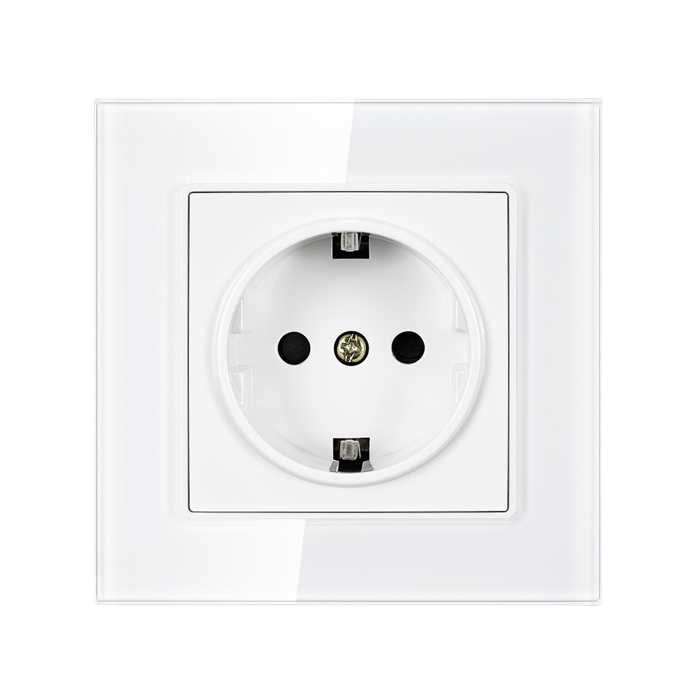 欧盟外贸出口德国欧洲欧标插座 16A德式圆孔插座白色玻璃面板82型