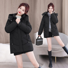 2025冬季新款女中长款聚酯棉服连帽韩版简约收腰加厚保暖棉衣外套