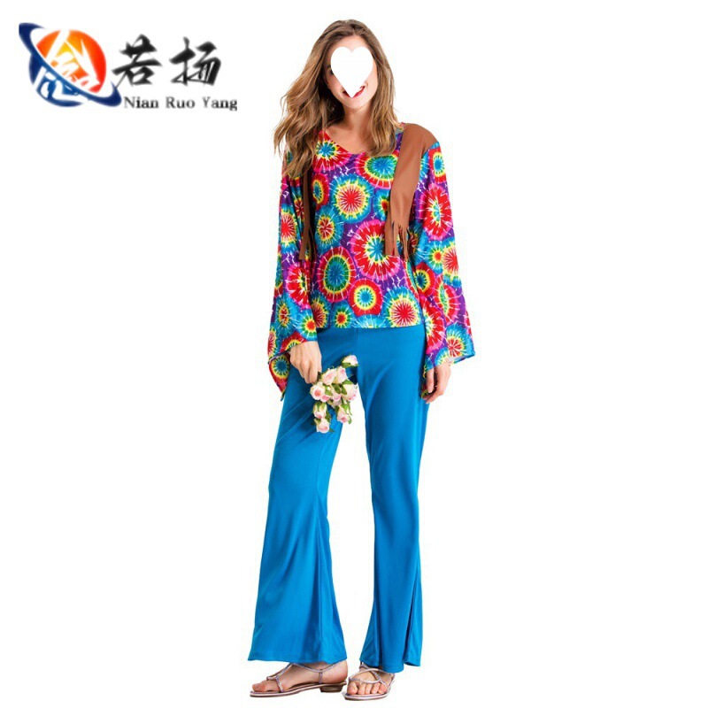 Halloween 60 s Costume Retro Hippie Disco Playing Costume Masquerade Party Costume