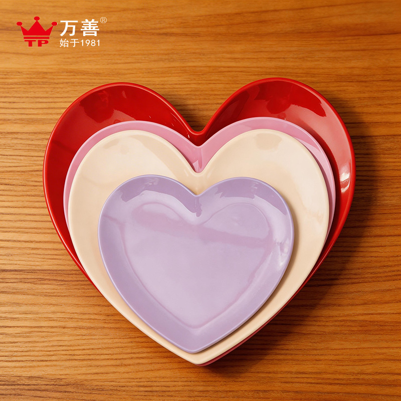Cross-border exclusive simple melamine tableware heart-shaped plate love tableware imitation porcelain snack plate creative home snack plate