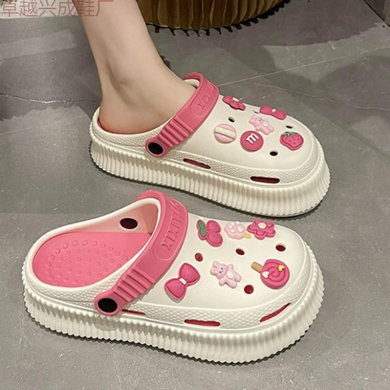 增高洞洞鞋女款外穿高跟松糕凉鞋DIY防滑包头沙滩凉鞋学生凉拖鞋