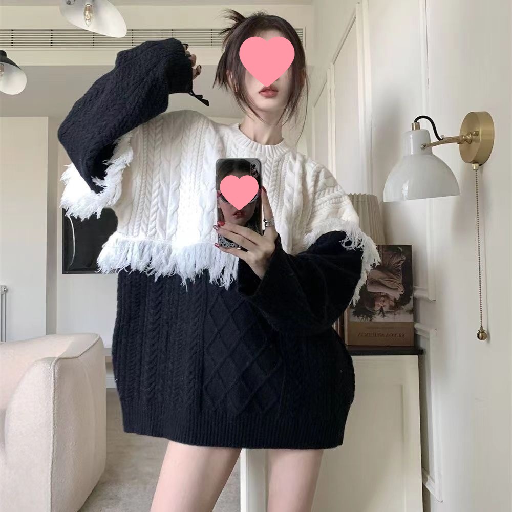 가을과 겨울 느슨한 350KG 통통녀 초대형 슬림 게으른 바람 스웨터 긴 트위스트 스웨터 여성