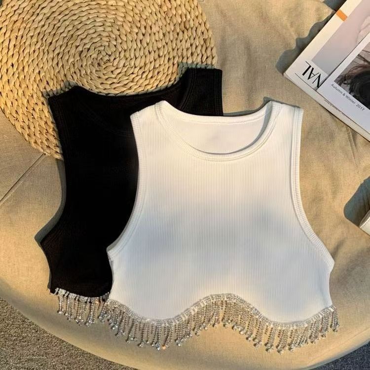 Girls' Summer Vest Baby's Western Style Children's Fashionable Korean Style Fashionable Tassel Sequin Short Hip-hop Navel Dress