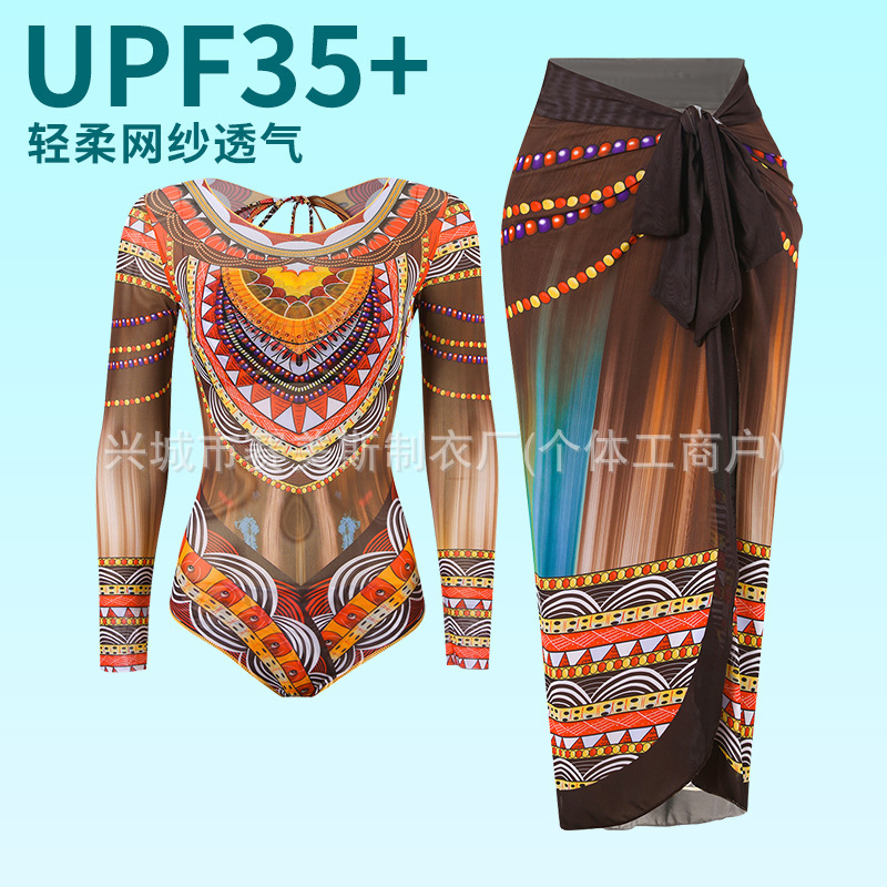 Купальник连体长袖防晒网纱泳衣两件套纱裙俄罗斯泳衣女|undefined