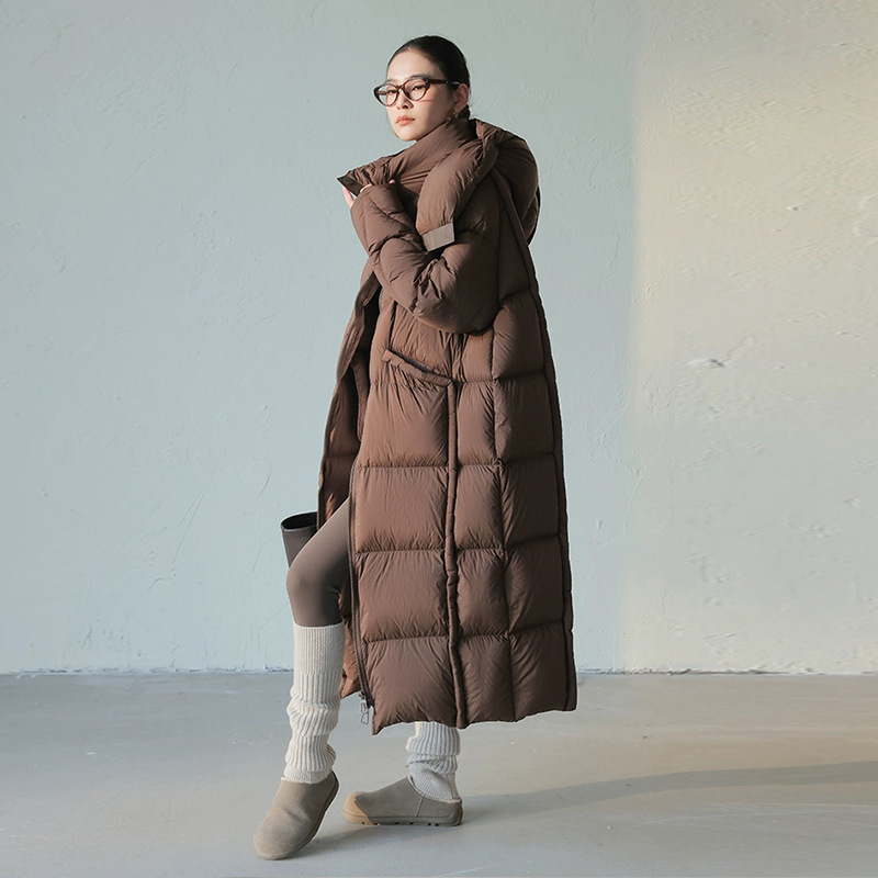 2026 New In-Stock Korean Style Winter down Jacket for Women, Long Cloud White Duck Down, Thickened and Warm Hooded Coat
