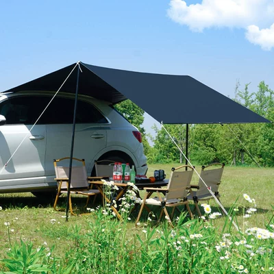 Car Side Sunshade and Rainproof Camping Tent, Outdoor Suction Cup Car Side Tent, Sun Protection Silver-Coated Vinyl Awning (Avtomobil yan çətirləri) - black-vinyl-car-side-canopy
