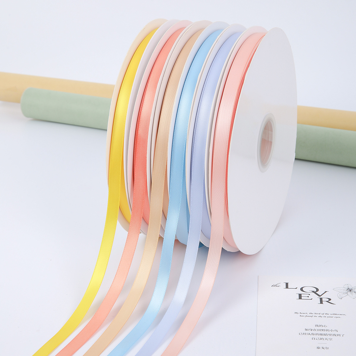 Cintas de ramo de flores de 100 yardas de doble cara cifrado poliéster cinta de color puro embalaje de regalo arco floral flores