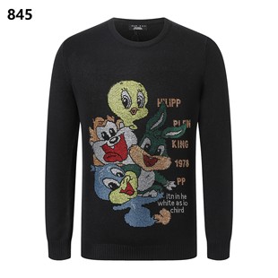 Philip Pulan fashion brand men's sweater rhinestone skull round neck pullover casual warm PP sweater men's fashion
