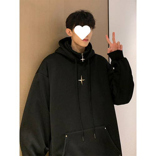 Spring and Autumn American Streetwear Unisex Hooded Sweatshirt Co-Ed High Collar Sweatshirt Trend Brand Couple