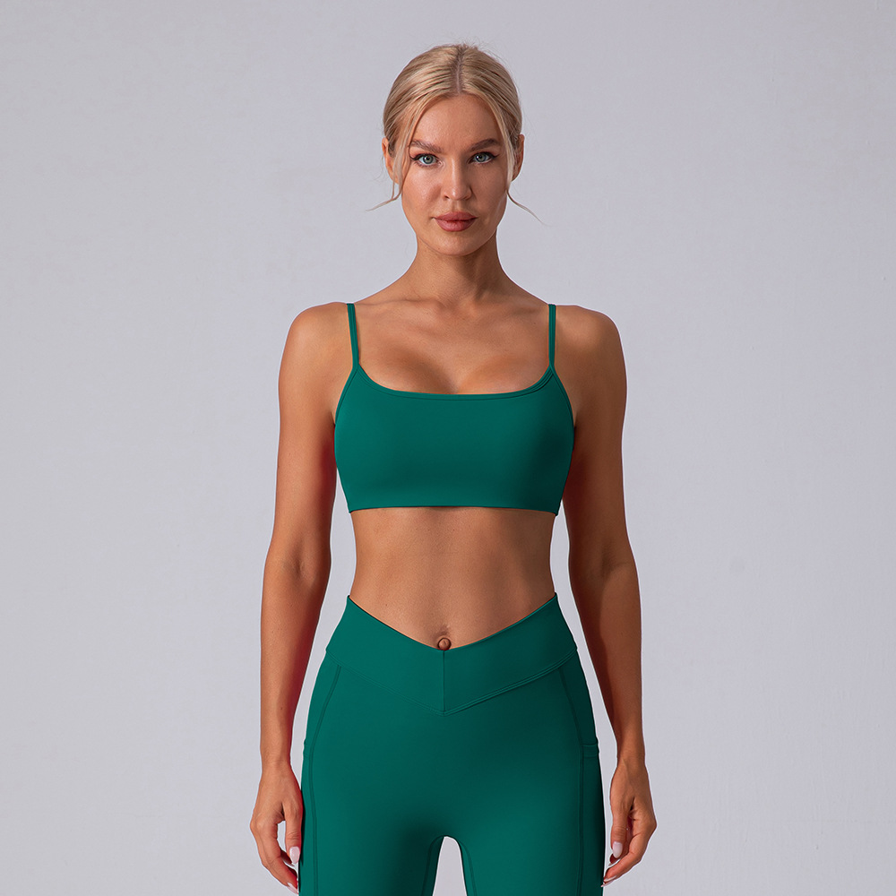 Sujetador deportivo europeo y americano para primavera y verano, con diseño en U, sensación de desnudo, sin espalda, con realce, a prueba de golpes, para correr, fitness, yoga, para mujer
