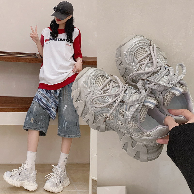 European Style Genuine Leather Mesh Thick-Soled High-End Street-Style Dad Shoes for Women, 2026 Spring/Summer Model, Comfortable and Versatile Sneakers European Style Genuine Leather Mesh Thick-Soled High-End Street-Style Dad Shoes for Women, 2026 Spring/Summer Model, Comfortable and Versatile Sneakers