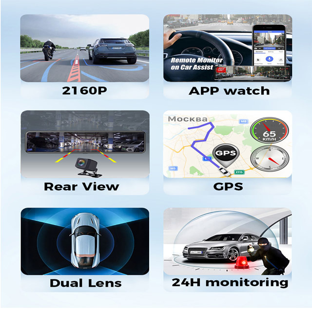 Cross-border 12-inch 4K +1080P front and rear double recording rearview mirror driving recorder with WiFi dash cam