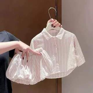 宝藏单品|童装女童衬衫套装春夏女孩条纹防晒衣外套小宝宝花苞裤