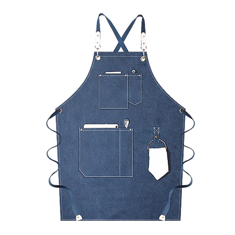 Anillo colgante delantal creativo logotipo personalizado restaurante leche té cafetería panadería ropa de trabajo grueso lienzo delantal al por mayor