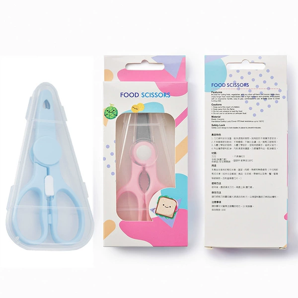 Blue food scissors for supplementary food, storage box