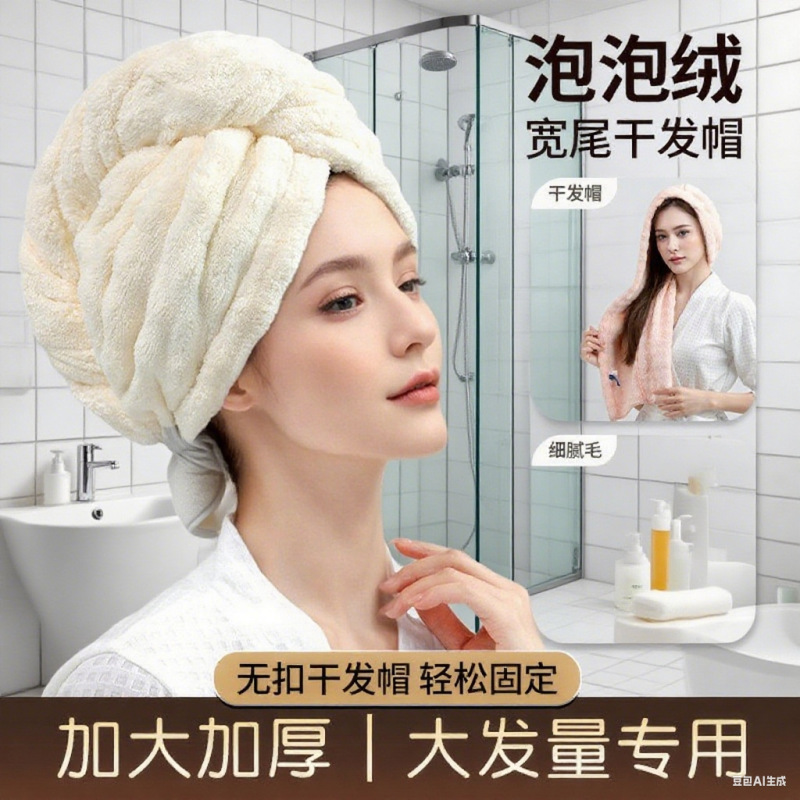 女性用ドライヘアキャップ 2025 新しいスタイルの柔らかく厚みのある超吸収性大人用速乾性ヘッドタオル、ブローなし|undefined