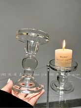 ins罗马柱玻璃烛台透明水晶复古摆件装饰品浪漫烛光晚餐拍照道具