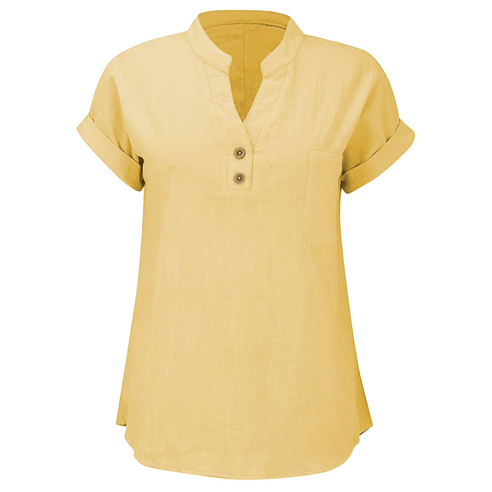 2025 European American Summer Solid Color Buttoned Short-sleeve Women's Shirt, Cotton-linen, Washed, Wrinkled,_ecoleips.com