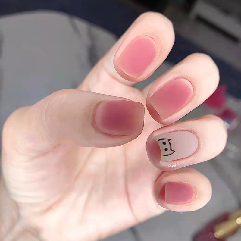 Cross-border Ins Simple Matte Short Blush Daily Press Nail Art Frosted Textures Gradient Short Square Fake Nails