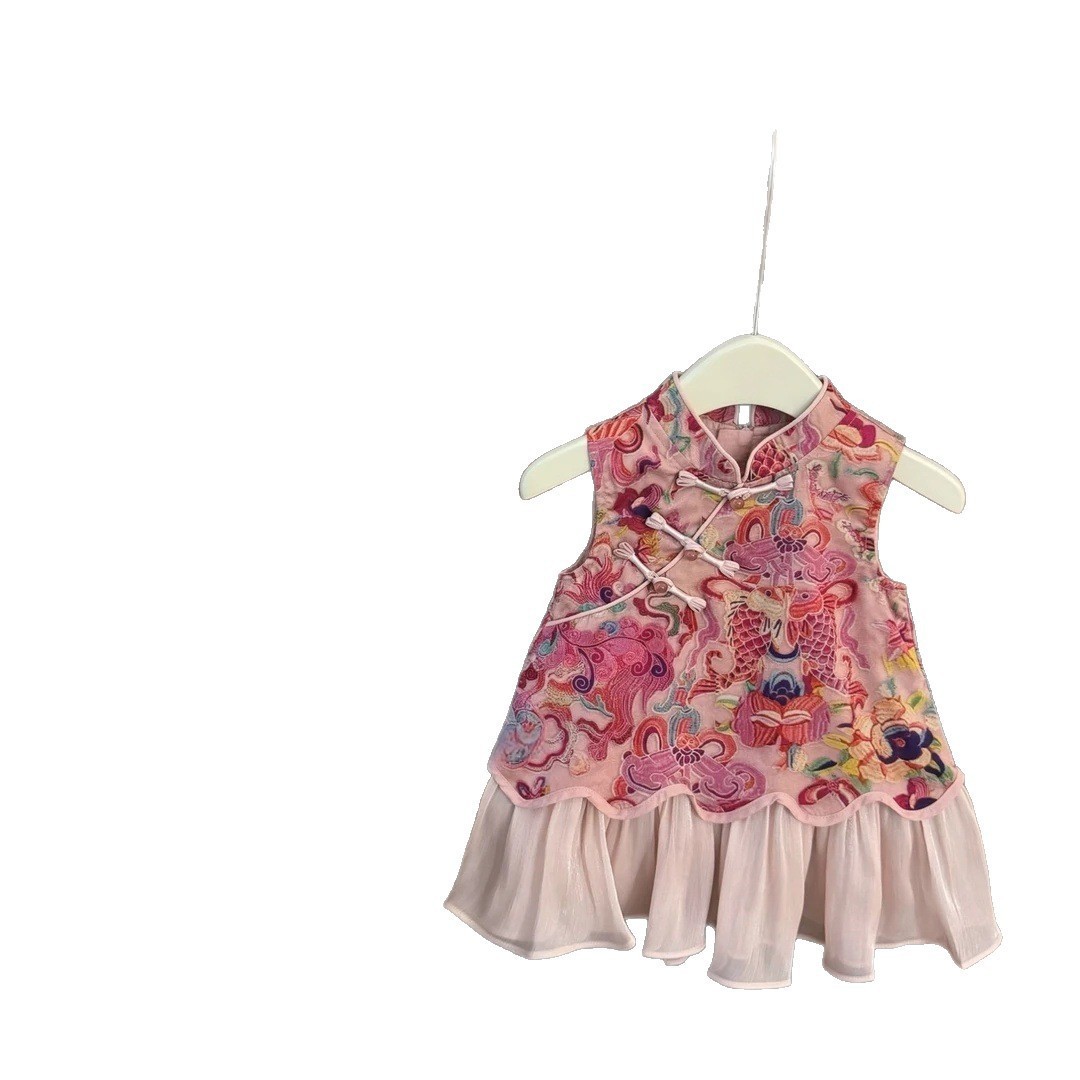 [Xianning Seven] ¡El pez salta sobre la puerta del dragón! Bebé nuevo estilo chino cheongsam chaleco falda de cola de pez vestido de un año